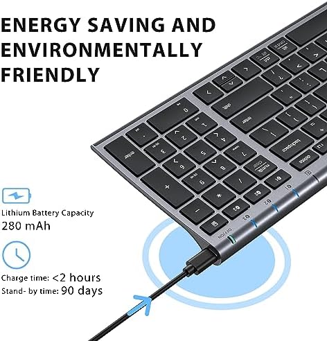 Experience Unmatched Versatility with the i Clever BK10 Bluetooth 5.1 Wireless Keyboard – Ergonomic Comfort Meets Multi-Device Connectivity for Mac, i Pad, i Phone, Android, and Windows – Full-Size Layout with Number Pad for Enhanced Productivity and Seamless Workflow – Rechargeable, Lightweight, and Stylish Design for Effortless Typing Anywhere