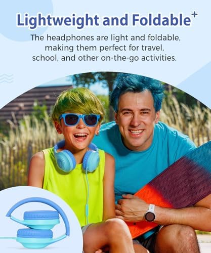 Rockpapa C24 Foldable Kids Headphones with Microphone – Lightweight Wired Audio Solution in Eye-Catching Purple & Green for School, Travel, and Play – Ideal for Young Listeners with Enhanced Compatibility and Superior Portability