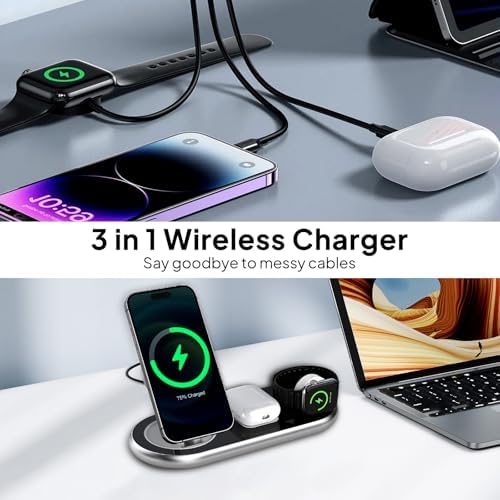 Revolutionary 3-in-1 Magnetic Charging Hub for Apple Devices – Wireless Charger for i Phone 15/14/13/12, Air Pods Pro & All Apple Watches (Sleek Black Design) – Fast, Efficient Power Solution with Space-Saving Design for Ultimate Convenience