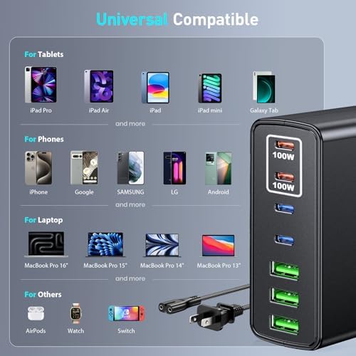 Power Up Efficiently: 300 W 7-Port USB-C Fast Charger Station – Dual PPS PD 100 W Laptop Power Adapter for Multi-Device Charging – Compact & Reliable Wall Hub in Blue – Perfect for Home & Office Use