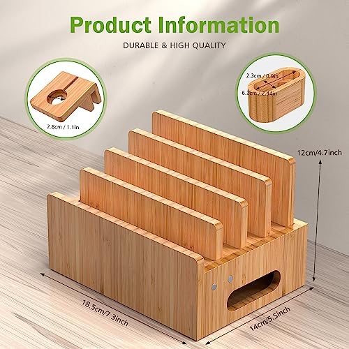 Eco-Friendly Bamboo 5-Port USB Charging Station: Versatile Multi-Device Organizer with Smartwatch and Earbuds Stand for Efficient Power Management – Perfect for Home and Office Use