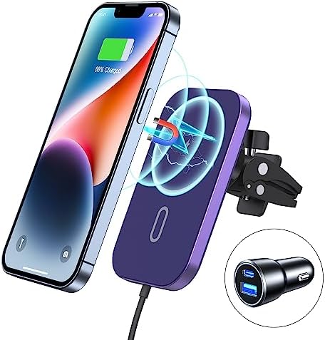 Mag Safe Car Mount Charger for i Phone – 360° Rotating Magnetic Wireless Vehicle Charger with Fast Charging Capability, Perfectly Compatible with i Phone 16/15/14/13/12 Series, Effortless Air Vent Installation for Ultimate Convenience