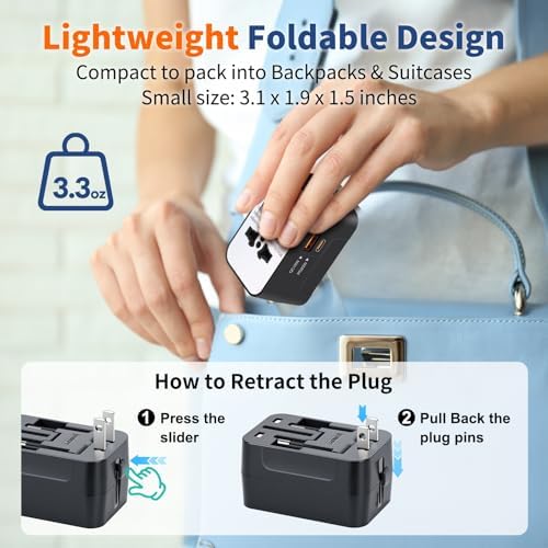 Revolutionary Worldwide Travel Adapter – Compact All-in-One Power Converter with PD 3.0 USB-C and USB-A Fast Charging for Effortless International Connectivity – Ideal Travel Essential for Phones and Laptops Across USA, EU, UK, AUS and Beyond