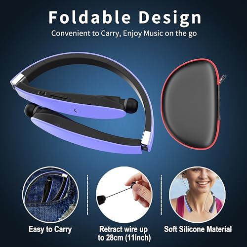 AMORNO Premium Retractable Bluetooth Neckband Headphones – Sweatproof Wireless Earbuds with Advanced Noise Cancellation & Integrated Microphone for Active Lifestyles – Superior Sound Quality & Broad Device Compatibility for Enhanced Listening Adventures