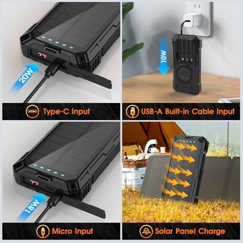 Ultimate 49,800 m Ah Solar Power Bank: Wireless Portable Charger with 4 Integrated Cables, 22.5 W Fast Charging Battery Pack for All Smartphones – Eco-Friendly Outdoor Essential with PD & QC3.0 Technology
