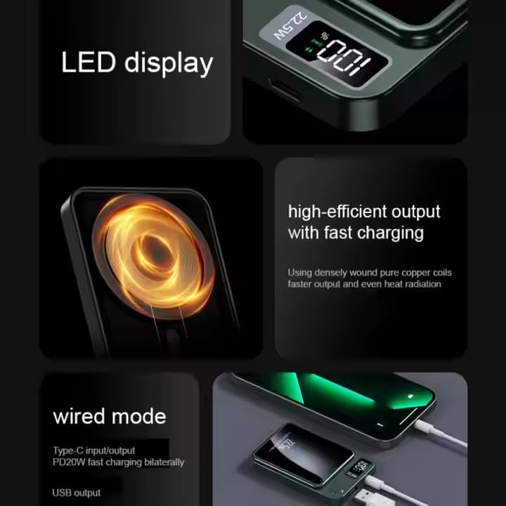 Magnetic 10000 m Ah Power Bank – Ultra-Fast 20 W Charging for i Phone 11-16 Pro Max, Lightweight USB Type-C Portable Charger with LED Indicator & Mag Safe Compatibility for Effortless On-the-Go Power