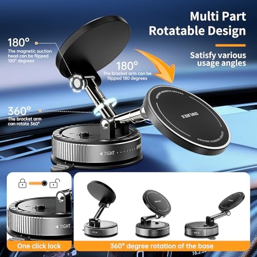 Magnetic Car Phone Mount for i Phone 15/14/13 Pro Max – Advanced 360° Rotatable Holder for Secure Hands-Free Navigation, Dashboard & Windshield Use, Optimized Mag Safe Compatibility for Effortless Stability and Convenience on Every Drive