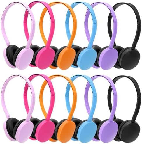 Vibrant 12-Pack Kids Classroom Headphones – Durable Multi-Color Wired Design with Adjustable Headband and 3.5 mm Jack for Optimal Comfort and Versatility – Perfect for Schools, Libraries, and Educational Settings – Lightweight and Resilient for Extended Use by Children and Teens