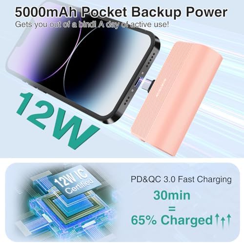 Ultra-Compact 5000 m Ah Portable Charger for i Phone – Fast Charging Power Bank in Purple, Compatible with i Phone 6/7/8/SE/11/XR/12/12 Pro Max/13/13 Pro Max/14/14 Pro Max/14 Plus & i Pad Series, Perfect Travel Companion for On-the-Go Charging