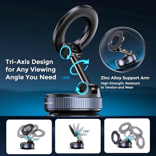 Ultimate 360° Adjustable Magnetic Phone Holder: Superior Suction Cup Mount for Vehicles, Gyms, and Mirrors – Universal Fit for i Phones, Androids, and All Smartphones – Compact, Foldable Design for Effortless Transport and Optimal Viewing Angles – Robust Vacuum Grip Ensures Hands-Free Navigation and Safe Calls – Essential Tool for Modern Drivers and Fitness Enthusiasts