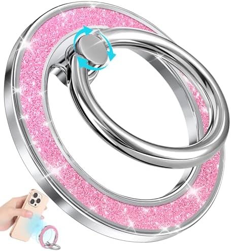Glamorous Blue Glitter Mag Safe Phone Ring Holder – Stylish Magnetic Grip for i Phone 16, 15, 14, 13 Pro Max & Plus – Secure Finger Stand for Enhanced Control and Protection – Effortless Attachment and Detachment for Fashion-Forward Users