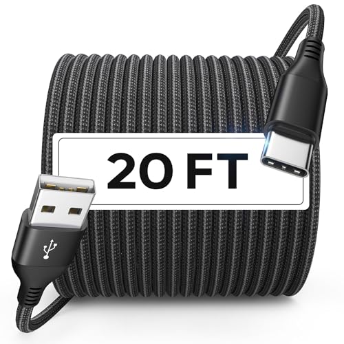 20 FT Extra-Long USB C Charging Cable – High-Speed Nylon Braided Cord for Mac Book, PS5, Nintendo Switch & More – Flexible, Durable, Tangle-Resistant Design for Effortless Connectivity and Rapid Data Transfer