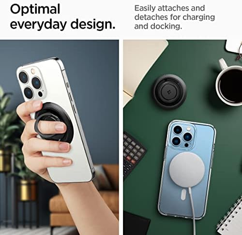 Spigen O-Mag Magnetic Phone Holder Grip for Mag Safe – Enhanced 360-Degree Rotation and Anti-Scratch Design for i Phone 16, 15, 14, 13, 12 Series & Galaxy S25/S24/S23 – Versatile Kickstand & Slip-Free Grip in Sleek Black (OM100) – Ultimate Compatibility with Magnetic Cases
