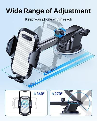 andobil Military-Grade Car Phone Holder Mount – Bumpy Road Resilient Dashboard & Windshield Universal Phone Holder for i Phone 16 Pro Max, 15, 14, 13 & Samsung Devices – Enhanced Stability, 360-Degree Rotation, and Easy Access to Navigation and Calls