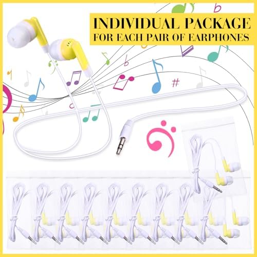 Bulk Konohan 100-Piece Earbuds – Individually Packaged 3.5 mm Headphones for Educational Settings – Lightweight, Durable Student Earphones Designed for Comfort in Classrooms, Libraries, and Learning Environments – Hygienic Black Design for Extended Use and Enhanced Focus