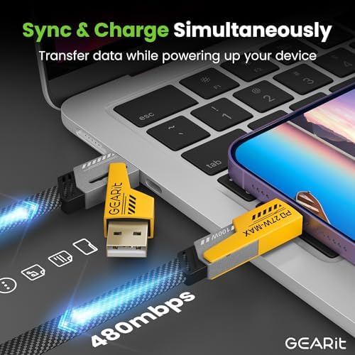 Ultimate 4-in-1 Fast-Charging Cable by GEARit – 100 W USB-C, USB-A & Lightning Connectors for Seamless Multi-Device Charging – 4.6 Feet Tangle-Free Flat Design for Enhanced Portability – Compatible with i Phone, Mac Book Pro, Tablets & More – Elevate Your Power Experience with Superior Durability and Efficiency
