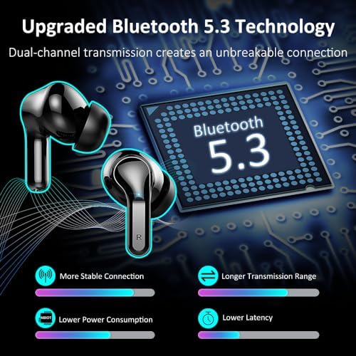 2025 Advanced Bluetooth Wireless Earbuds – 40-Hour Playtime with IP7 Waterproof Rating, Enhanced Noise Cancellation for Superior Sound Quality – Perfect for Active Lifestyles, Daily Commutes, and Leisure Time – State-of-the-Art 5.3 Bluetooth Connectivity with Quad HD Microphones and Rapid USB-C Charging – Unmatched Comfort and Resilience for Everyday Use