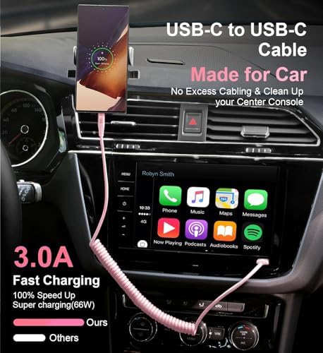 KIYODA 6 ft Coiled USB C to USB C Cable (2 Pack) – Efficient Fast Charging & High-Speed Data Transfer for i Phone 16/15/Plus/Pro/Pro Max & Samsung Galaxy S23 – Tangle-Free, Durable & Portable Solution for Home and Travel Needs