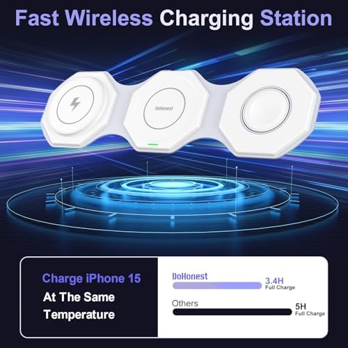 Ultimate 3-in-1 Foldable Travel Wireless Charger for i Phone & Apple Devices – Fast Magnetic Charging Station for i Phone 16/15/14/13/12, Apple Watch, and Air Pods – Eco-Friendly Design for Home, Office, and On-the-Go Convenience – Enhanced Compatibility & Speed
