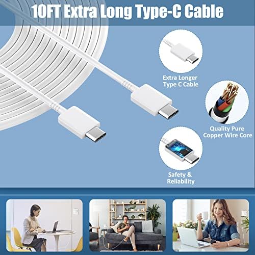 10 Ft USB C Charging Cable with 25 W Fast Charge Block – Optimal Compatibility for Samsung Galaxy S25/S24/S23 Series and Note 20/10 – Durable, Long-Lasting Performance for Home, Office, or Travel Use – Effortless Power for Your Android Devices