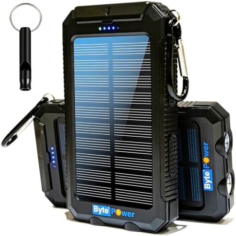 High-Capacity 20000 m Ah Solar Power Bank with Emergency Tools – Waterproof Portable Charger for Camping, Hiking & Outdoor Adventures with Carabiner, Compass, Whistle, and Dual USB Ports for Quick Charging