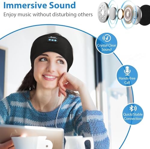 Revolutionary Wireless Adjustable Bluetooth Headband Headphones – Ultra-Comfort Sleeping Earbuds with Lightweight Speakers and Integrated Microphone for Men & Women – Perfect for Yoga, Running, Workouts, Travel, and Mindfulness (Chic Grey & Black) – Exceptional Compatibility & Swift Pairing Experience