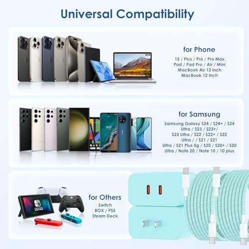 Essri 45 W PD 3.0 Ultra-Fast Charger Duo with 10 FT USB-C Cable – Premium Charging Solution for i Phone 16/15 Pro Max and Mac Book – High-Efficiency Power Delivery, Multi-Voltage Compatibility (20 V/2.25 A, 15 V/3 A, 12 V/2 A) – Perfect for On-the-Go Charging and Enhanced Device Performance