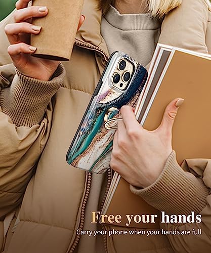 GVIEWIN Stylish Marble Phone Ring Holder with 360° Rotation for Ultimate Grip and Kickstand Functionality – Compatible with i Phone 16 Pro Max, 15 Plus, 14, 13, 12 Series & Galaxy S25/S24 Ultra – Elegant Flowing Sakura Design for Enhanced Safety and Usability