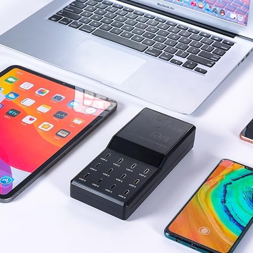 65 W 12-in-1 USB-C Charging Station for i Phone 16 Pro/Max, Mac Book Pro/Air & i Pad Pro | High-Speed Multi-Device Desktop Charger with 12 USB-C Ports & 5 ft Flat Power Cord | Perfect for Home & Office Efficiency and Clutter-Free Charging Solution