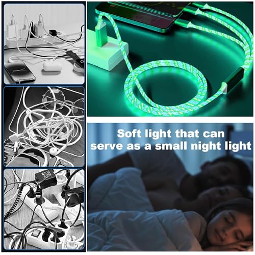 TISTIPPL 3-in-1 Illuminated Charging Cable – Fast Charge with Multi-LED Indicator, Universal Compatibility for Smartphones & Tablets, Durable & Portable Design Perfect for Travel and Daily Use