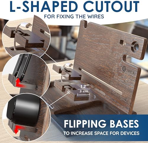 Sleek Premium Wooden Dual Device Docking Station | Stylish Nightstand Organizer for Smartphones, Tablets & Smartwatches | Fast Charging with Universal Device Compatibility | Ideal Gift for Men | Enhance Bedroom Decor & Reduce Clutter