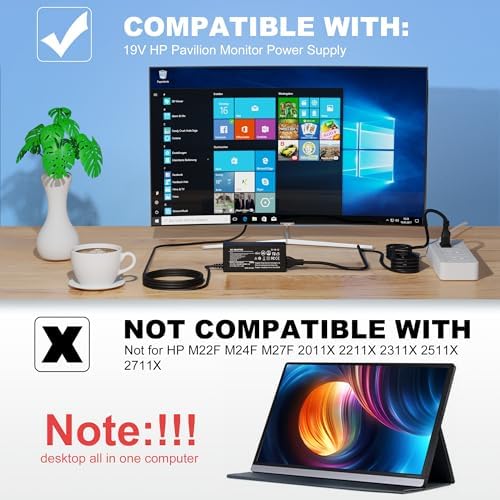 Universal 19 V AC Power Adapter for Asus Monitors – Reliable Charger for TUF Gaming, VG245, VG278, VX248, MX239 Models – Durable, Portable, and Efficient Power Supply for 22″ to 27″ Displays with Safety Features and Optimal Performance