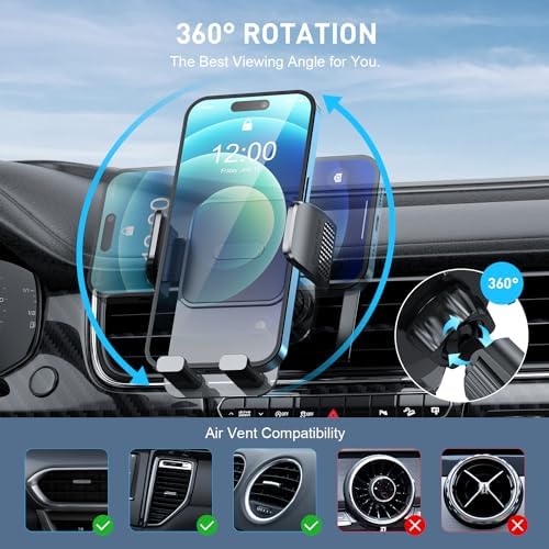 TEKING Advanced Car Phone Holder with Reinforced Metal Hook – Universal Air Vent Mount for i Phone 15/14/13/12 Pro Max & Samsung S24 Ultra – Sleek Translucent Design for Enhanced Aesthetics & Secure Smartphone Fit (120-75 mm) – Effortless Tool-Free Installation & Ultimate Hands-Free Convenience