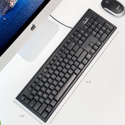 Macally Wired Full-Size Keyboard for All Macs – USB-Compatible, Spill-Proof Design with Number Pad & 16 Apple Shortcuts – Boost Your Productivity in Style!
