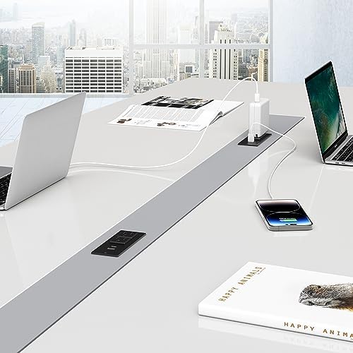 Recessed Power Strip with USB C PD Fast Charging – 30 W Flush Mount Desk Outlet for Space-Saving Convenience, 2 AC Outlets & 2 USB Ports, 6 ft Cord, Ultra Thin Flat Plug for Tidy Workspaces – Perfect for Home Offices and Multi-Device Charging Solutions