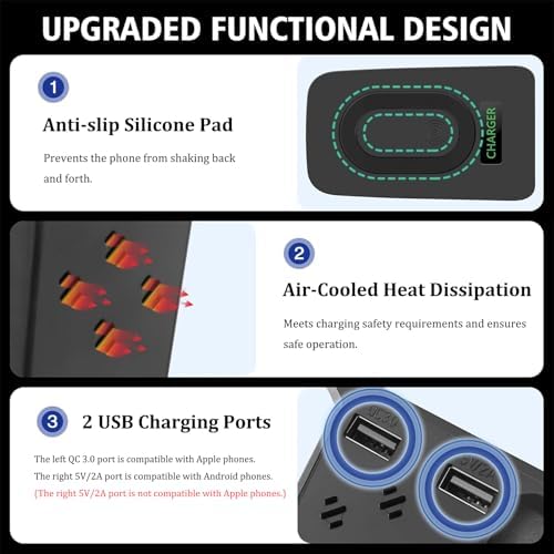 Premium Wireless Car Charger for XC90, XC60, V90, V60, S90, S60 – Fast QC 3.0 USB Charging Pad with LED Light – Ultimate Accessory for Seamless Device Power and Clutter-Free Driving