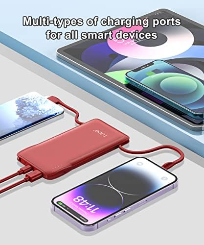 Ultra-Slim 10,000 m Ah TG90° Portable Power Bank with Built-in Lightning and USB-C Cables – Fast Charging, Lightweight Battery Backup for i Phone and Android Devices – Essential On-the-Go Charger for Busy Lifestyles