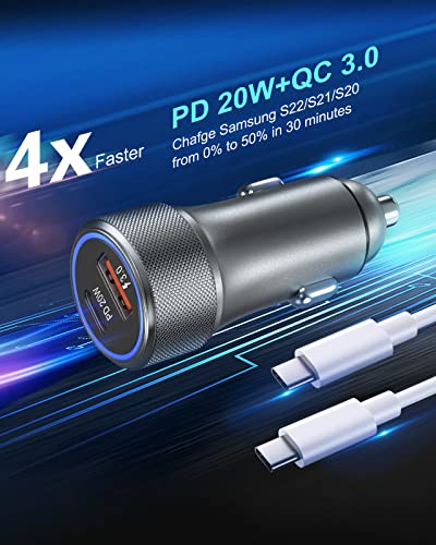 Dual USB-C Fast Car Charger 36 W 2-Pack with PD3.0 & QC3.0 – Includes 6 FT C-C Cables for Galaxy S24/S23/S22/S21, Pixel 6 & i Phone 11 Pro Max to 16 – Ultimate Compatibility & Speed for On-the-Go Charging Solutions