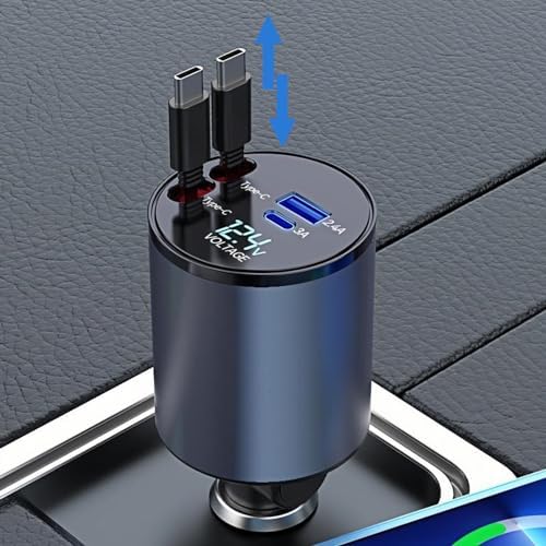 Ultimate 4-in-1 Retractable Car Charger – Fast 66 W USB C & Lightning Adapter for i Phone 15/14/13/12 Pro Max, Galaxy S24/S23, Pixel & Tablets – Compact, Durable Multi-Device Charging Solution for Road Trips and Daily Commutes