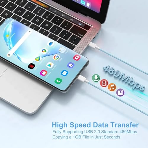 Rapid Power Delivery with 60 W USB-C Charger Cable 3-Pack – Ideal for i Phone 15, Samsung Galaxy, Laptops – Durable 5 FT Braided Cords for Optimal Flexibility – Ultimate Charging Solution for Home, Office, and Travel Efficiency