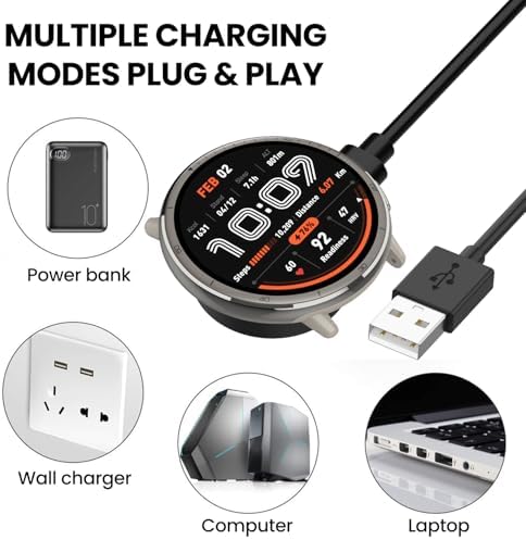 Dual-Pack USB-C Magnetic Charging Dock for Amazfit Bip 6 & Active 2 – Fast & Reliable Smartwatch Charger with 3.3 ft Cable – Effortless Power On-the-Go with Enhanced Compatibility and Sleek Design