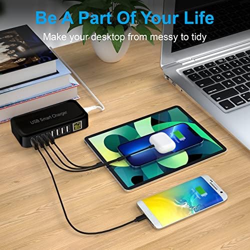 Ziwodiv 8-Port USB Charging Hub – 60 W Multi-Device Power Station with LED Status Indicator for i Phone, i Pad, Samsung & Android – Compact and Efficient Desktop Charger with Advanced Safety Features for Home and Office Use