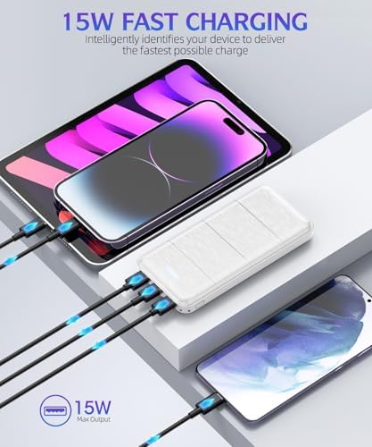 High-Capacity 15,000 m Ah Portable Charger Power Bank – Dual USB Fast Charging for Smartphones & USB Devices – Compact White Design with Safety Features for On-the-Go Power Solutions