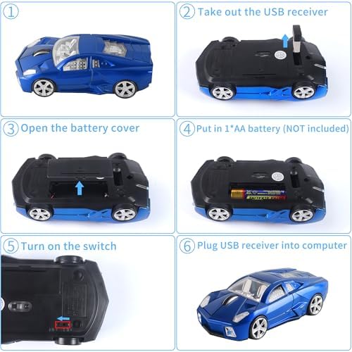 Rev Up Your Productivity with the CHUYI Sports Car Shaped Wireless Mouse – 1600 DPI, Cordless Optical Design for Effortless Use at Home, School, or Office, Perfect Gift for Tech Enthusiasts (Vibrant Blue)