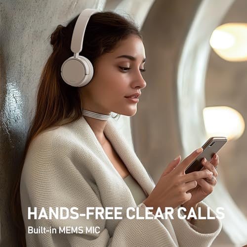 Unleash Premium Sound with H1 Bluetooth 5.3 Wireless On-Ear Headphones – 45-Hour Battery Life & Advanced ENC for Superior Call Clarity – Featherweight Design with Rich Deep Bass and Luxurious Memory Foam Ear Cushions in Sleek White – Perfect for Home, Office, and Travel Audio Enjoyment