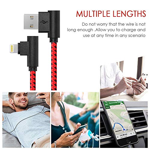 Revolutionize Your Gaming Setup with the 90 Degree 10 FT Heavy Duty i Phone Charger Cable – Ultimate Compatibility for i Phone Xs Max, XS, XR, 7, 7 Plus, X, 8, 8 Plus, 6 S, 6 S Plus, SE – Enhanced Durability & Fast Charging Performance in Black Red Design