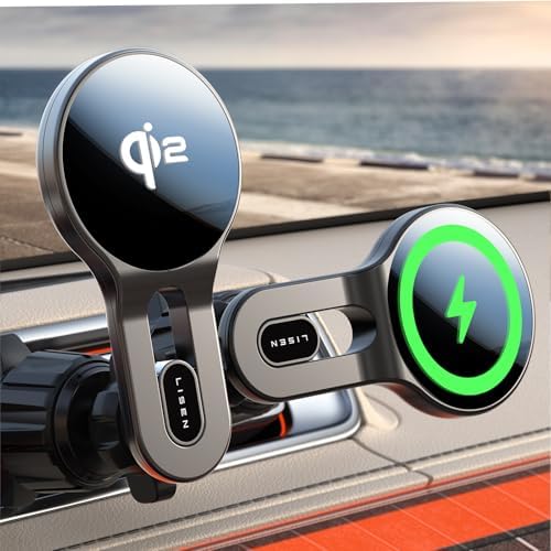LISEN Qi2 15 W Mag Safe Car Mount Charger – Fast Wireless Charging Solution for i Phone 16 Pro Max, 15/14/13 Mini & Samsung Devices – Secure Magnetic Vent Holder for Hands-Free Navigation – Sleek, Durable Design for Enhanced Driving Convenience