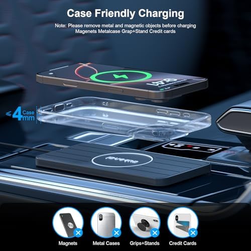 15 W Fast Wireless Car Charger Pad with 70 cm Extension Cable – Non-Slip Design for i Phone 16/15/14/13, Samsung Galaxy S25/S24, and More – Quick, Case-Friendly Charging for Road Trips and Daily Commutes – Includes Adhesive Mounting Pads and Smart Safety Features