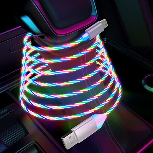 Illuminate Your Charging Experience with the 6 FT LED Light Up Flowing i Phone Charger – MFi Certified Lightning Cable for Fast Charging and Data Sync – Compatible with All Apple Devices Including i Phone 14/13/12/Pro/11/X/XS/XR/8/7/6/5 S/SE and i Pad – Stylish Glowing Indicator for Low-Light Visibility and Enhanced Durability
