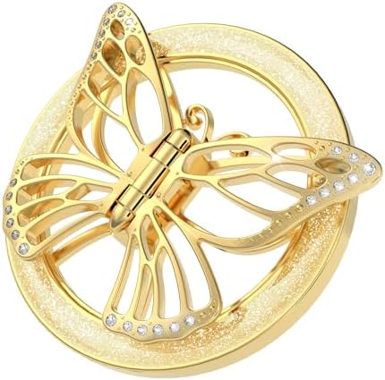 Stylish Magnetic Butterfly Phone Grip for Mag Safe – Silver Bling Kickstand Holder with Universal Adapter Ring for Enhanced Usability – Lightweight & Chic Accessory for Secure Handling and Effortless Viewing Experience
